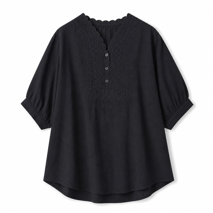 Lea Embroidered Blouse - Color:Black;Size:S