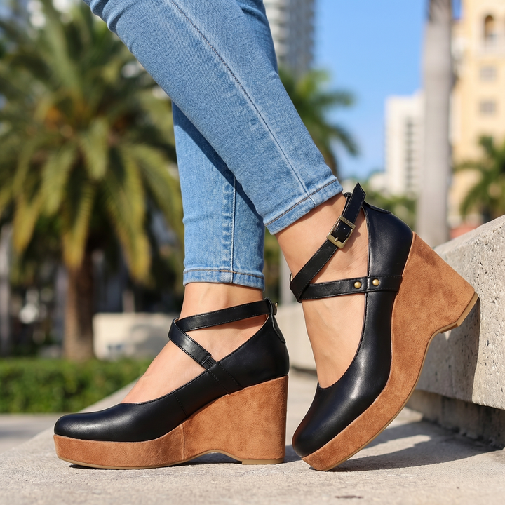 Black Sienna Cross-Strap Block Sandals 1