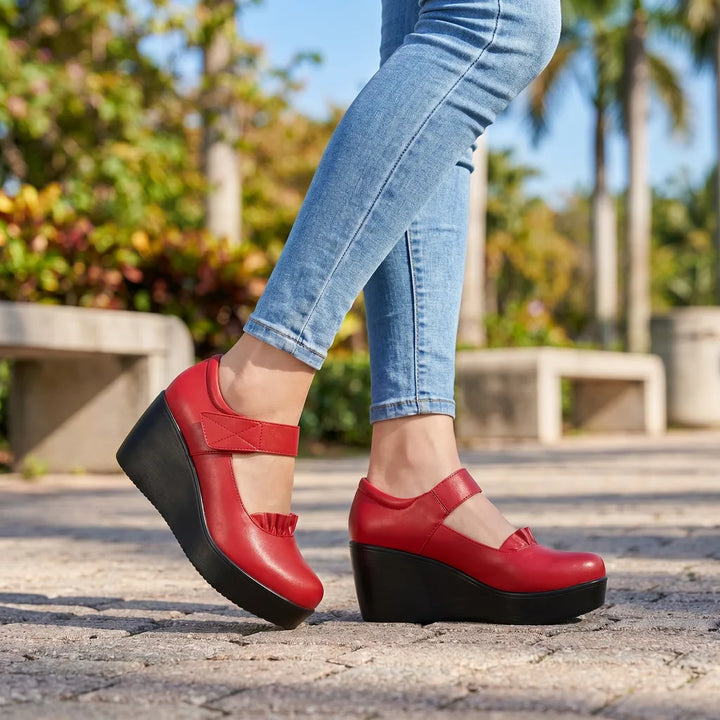 Red Blair Leather Wedge Pumps 1
