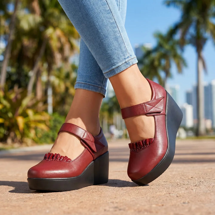 Wine Red Blair Leather Wedge Pumps 1