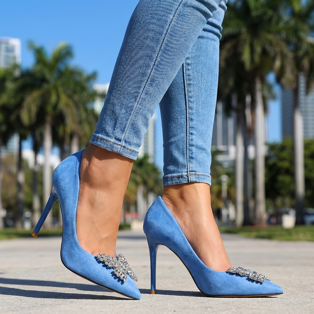 Blue Julianna Crystal Bow Pumps 1