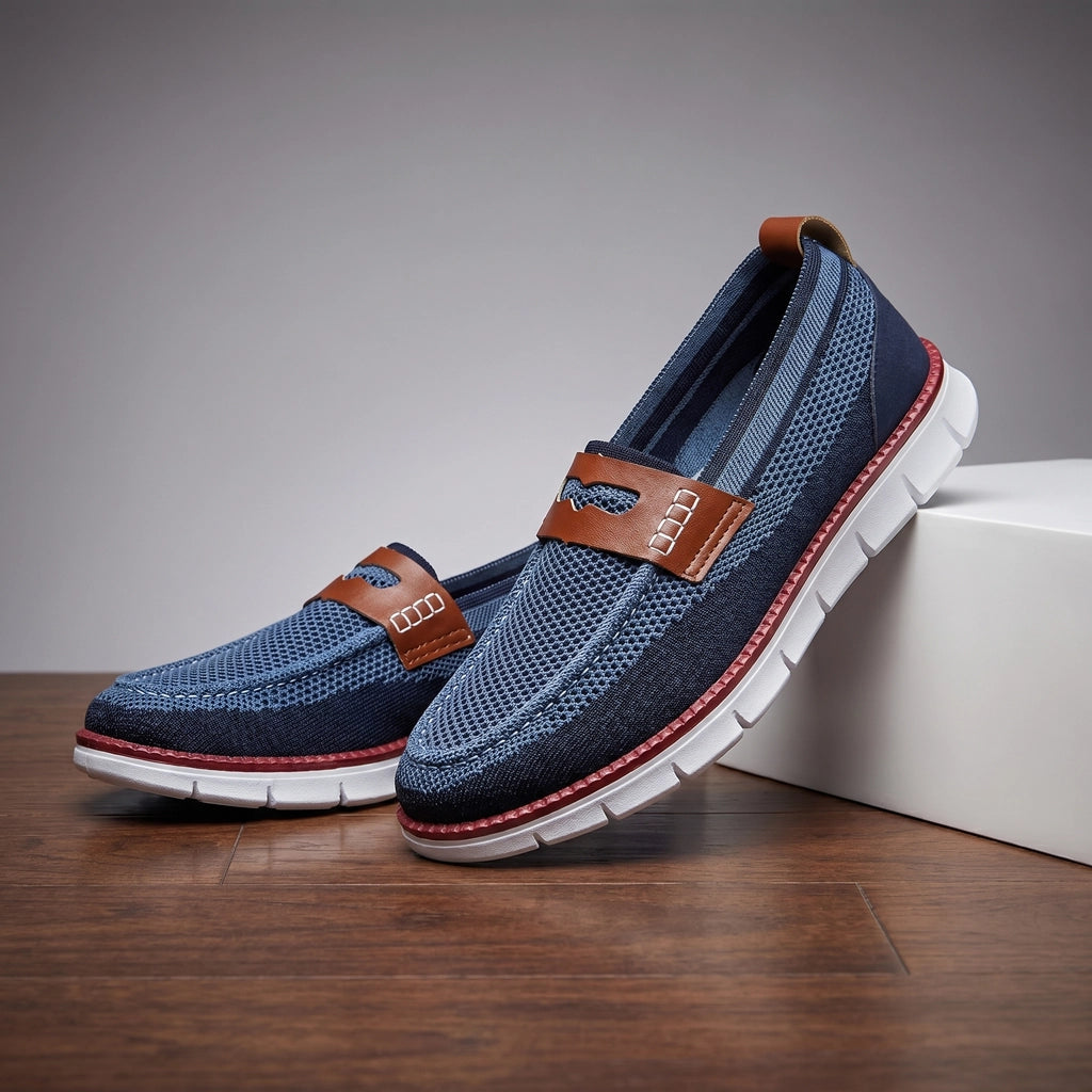 Bill Mesh Knit Loafers - Color:Blue;Size:39
