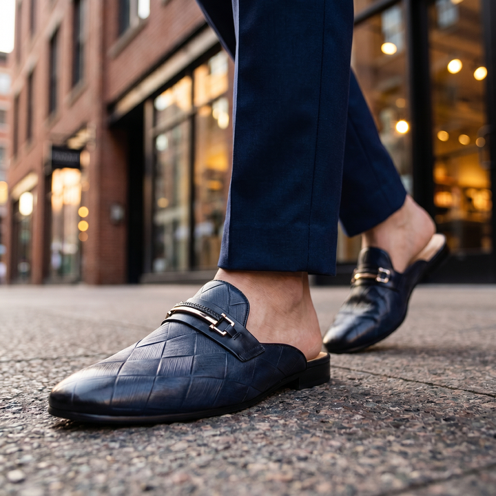 Men's Blue Parker Leather Mule Loafers