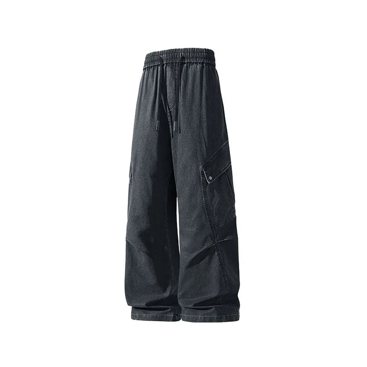 Bracken | Men's Wide Leg Cargo Pants  - Color:Black Gray;Size:S