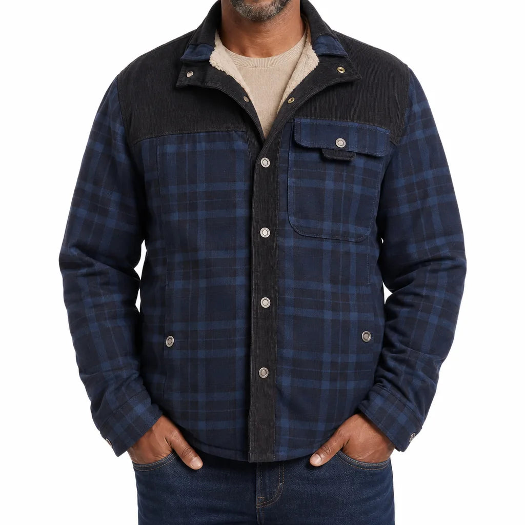 Bram | Plaid Warm Fall Jacket - Color:Blue;Size:XS