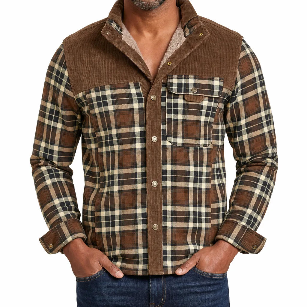 Bram | Plaid Warm Fall Jacket - Color:Brown;Size:XS