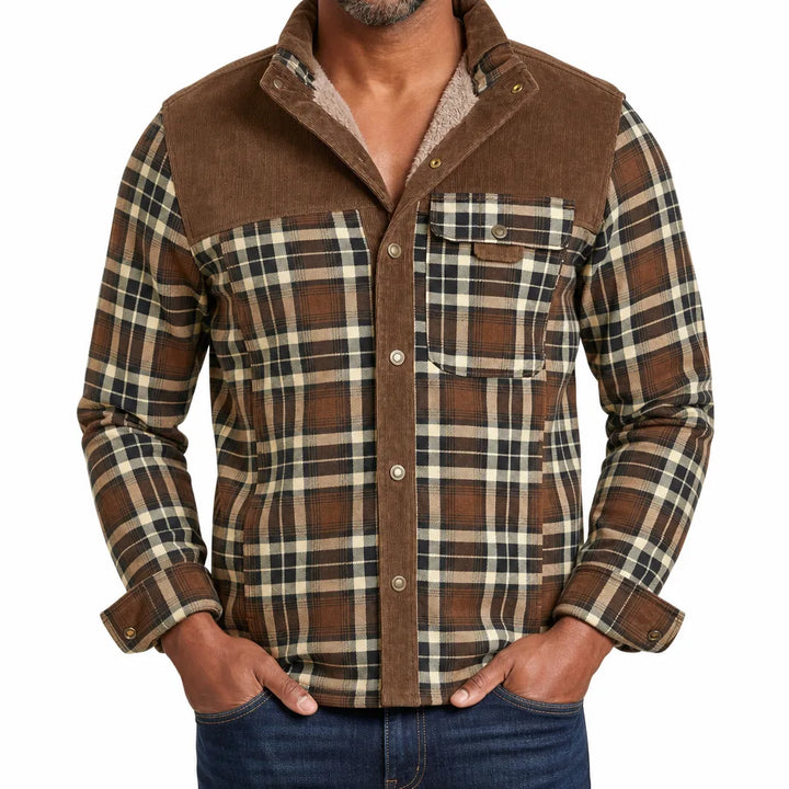 Bram | Plaid Warm Fall Jacket - Color:Brown;Size:XS