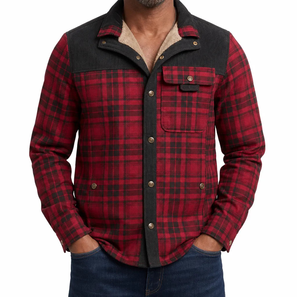 Bram | Plaid Warm Fall Jacket - Color:Red;Size:XS