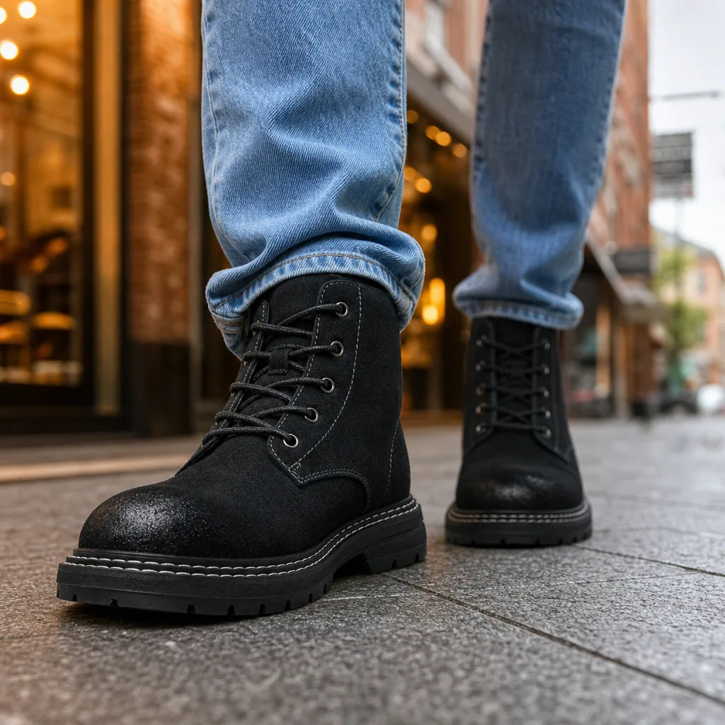 Men's Black Winfield Round Toe Boots