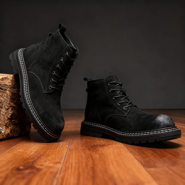 Brayden Lace-Up Leather Boots - Color:Black;Size:38