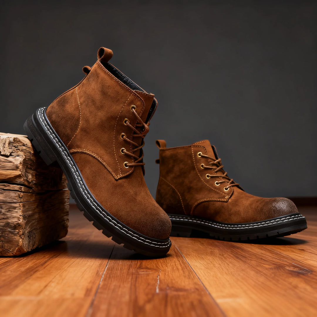 Brayden Lace-Up Leather Boots - Color:Brown;Size:38