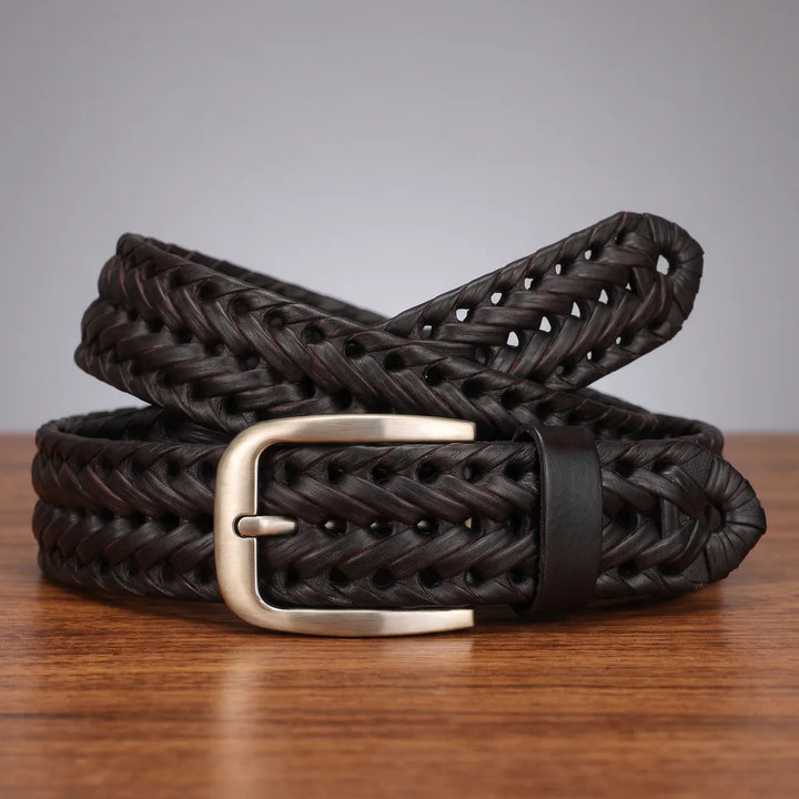 Brennan | Men's Woven Leather Belts - Color:Black;Length:43.3 inches (110 cm)