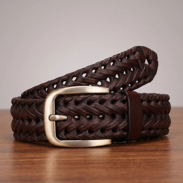 Brennan | Men's Woven Leather Belts - Color:Brown;Length:43.3 inches (110 cm)