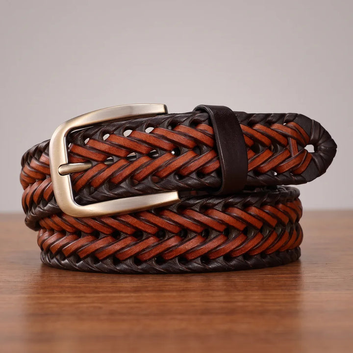 Brennan | Men's Woven Leather Belts - Color:Brown/Black;Length:43.3 inches (110 cm)