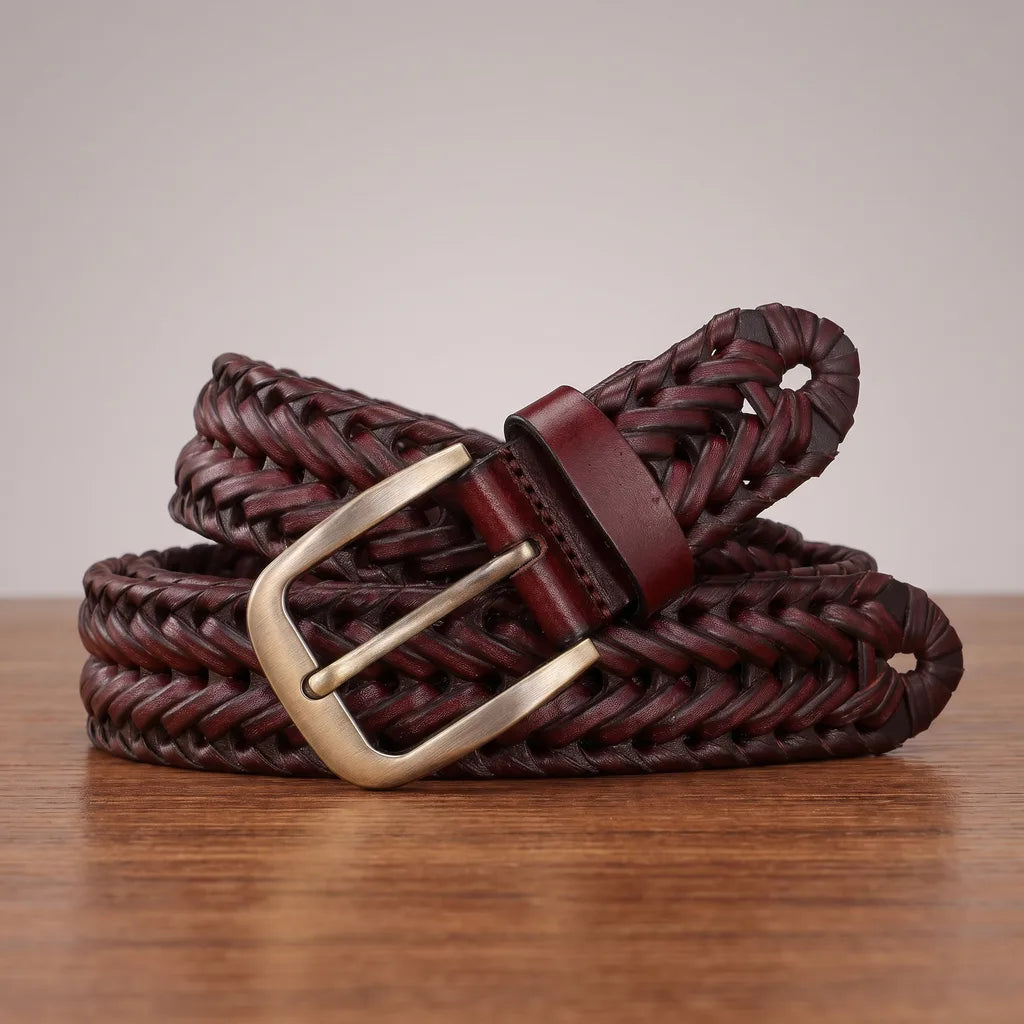 Brennan | Men's Woven Leather Belts - Color:Red;Length:43.3 inches (110 cm)