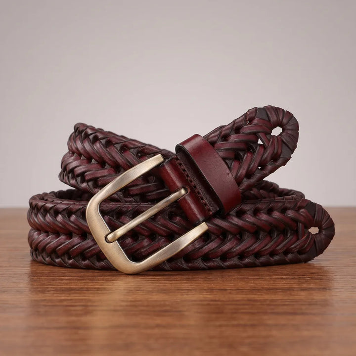Brennan | Men's Woven Leather Belts - Color:Red;Length:43.3 inches (110 cm)