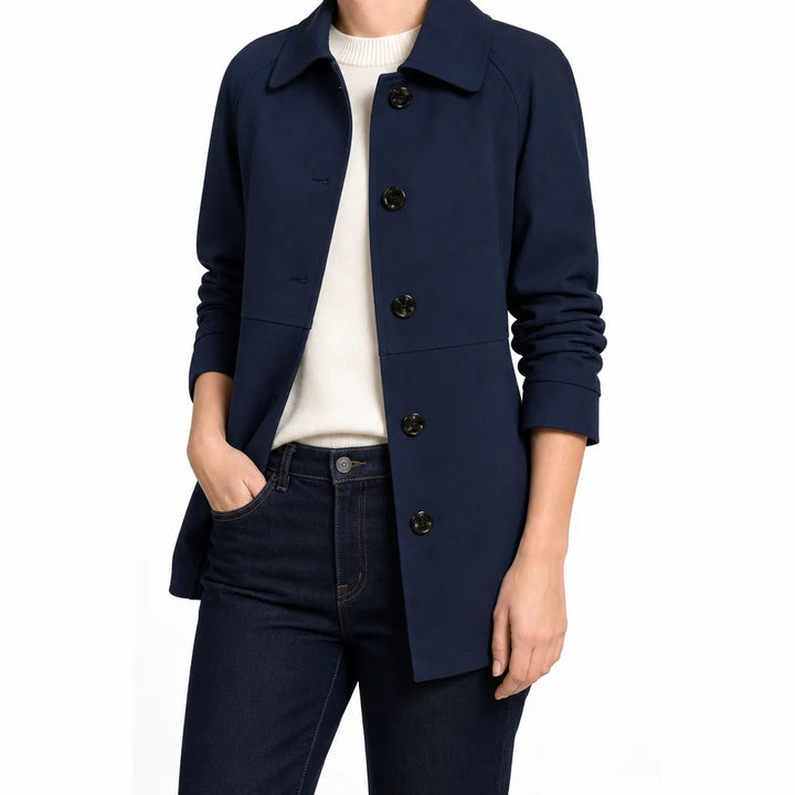 Bridget | Women's Cropped Fall Trench Coat - Color:Blue;Size:XS