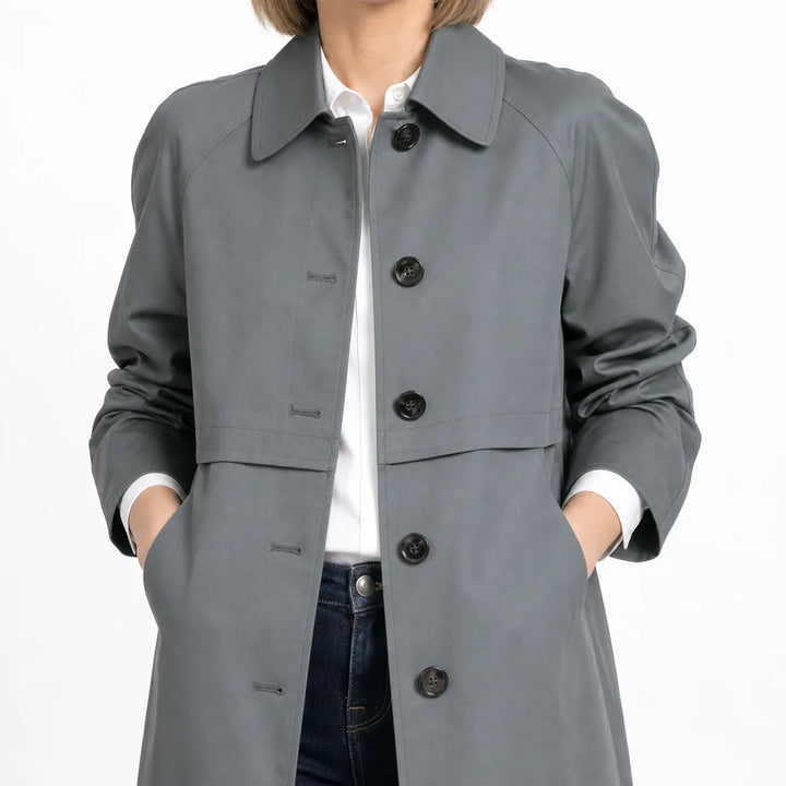 Bridget | Women's Cropped Fall Trench Coat - Color:Blue Gray;Size:XS