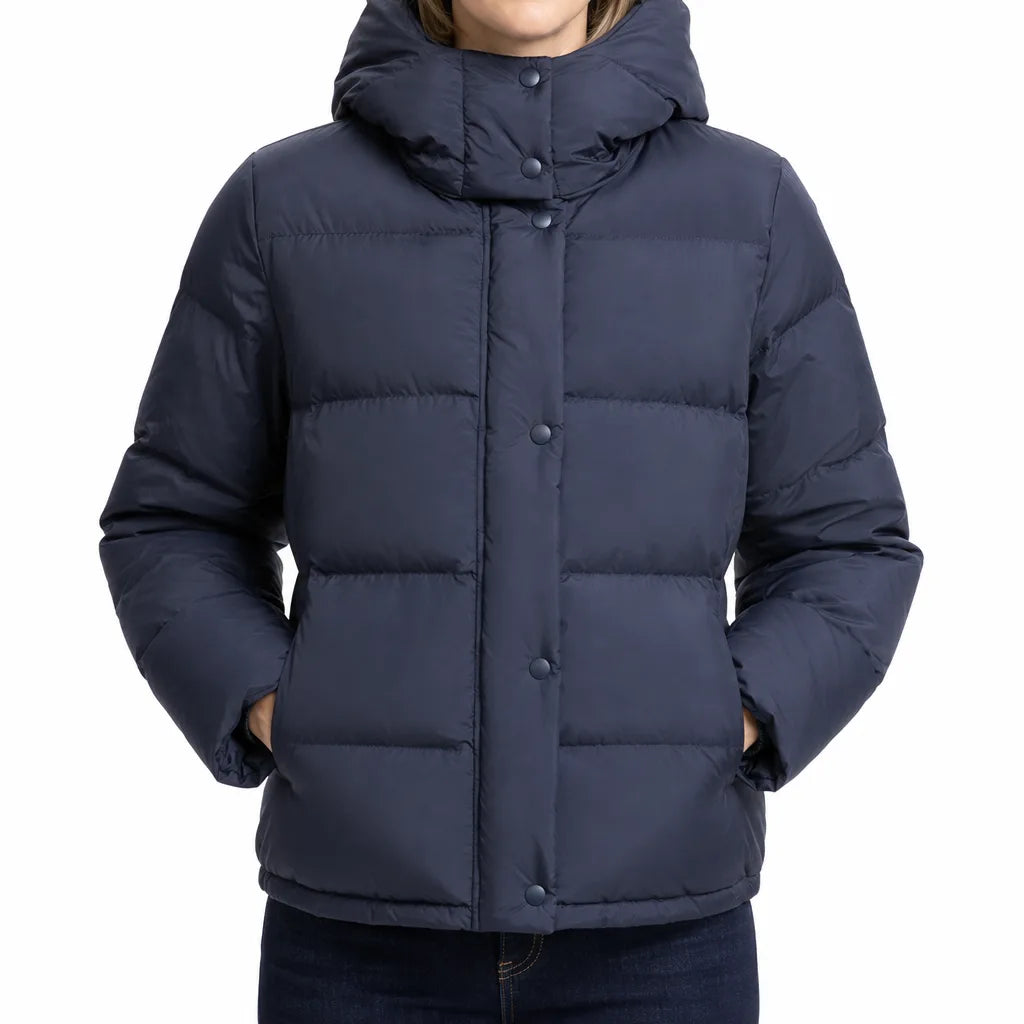 Brielle Hooded Puffer Jacket - Color:Blue;Size:XS