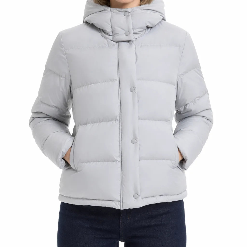 Brielle Hooded Puffer Jacket - Color:Gray;Size:XS