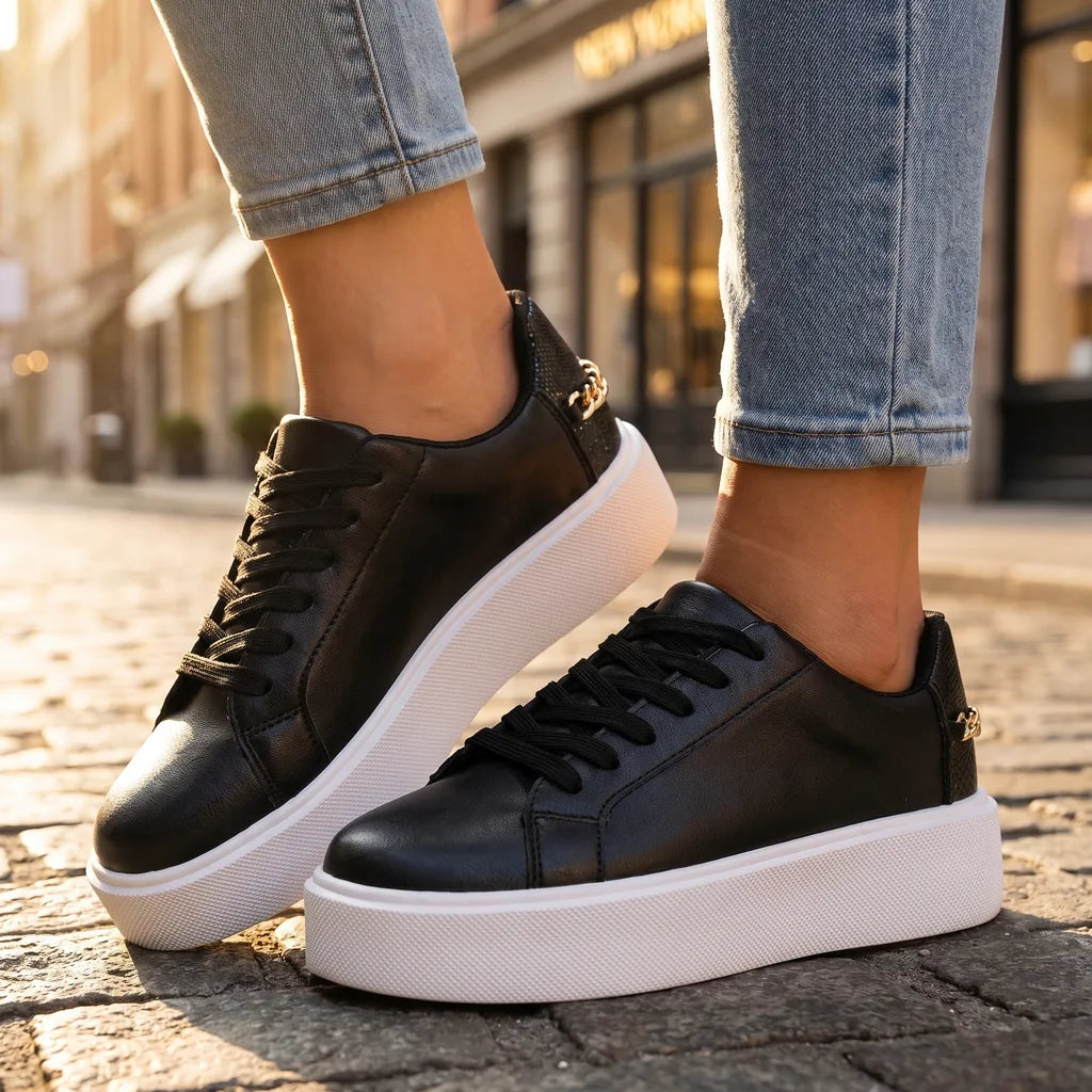 Women's Black Stein Lace Up Platform Sneakers