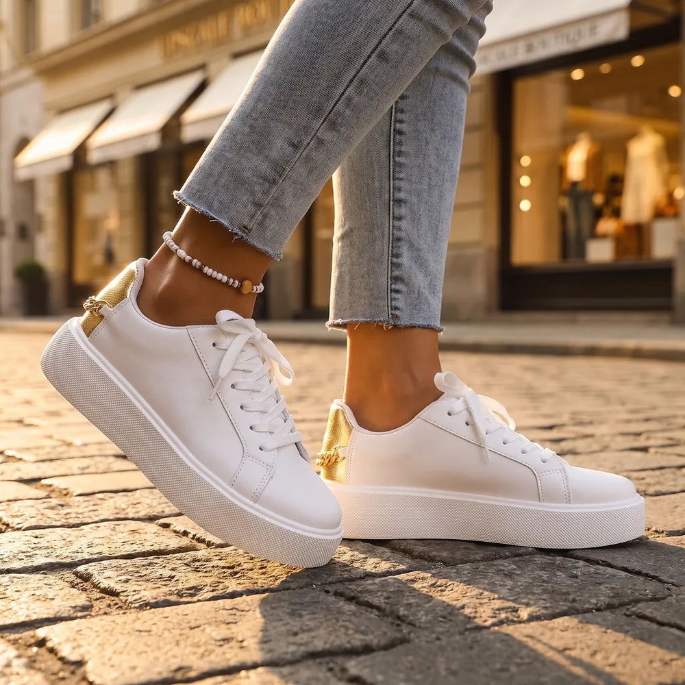Women's White Stein Lace Up Platform Sneakers