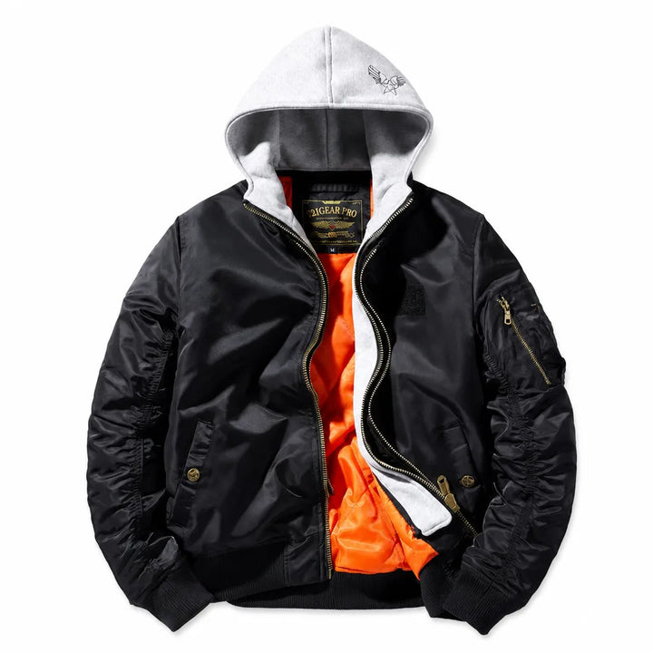 Bronco Hooded Bomber Jacket - Color:Black;Size:S