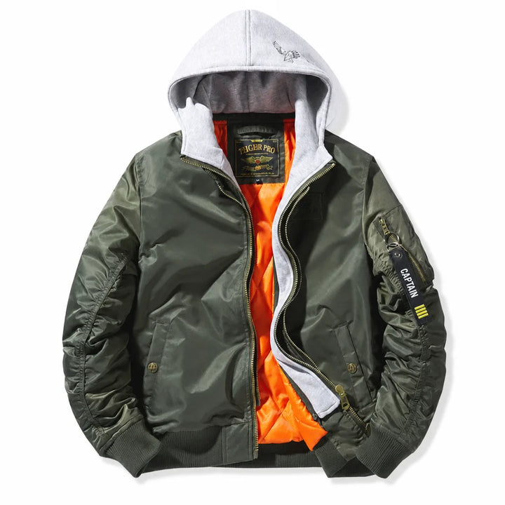 Bronco Hooded Bomber Jacket - Color:Green;Size:S