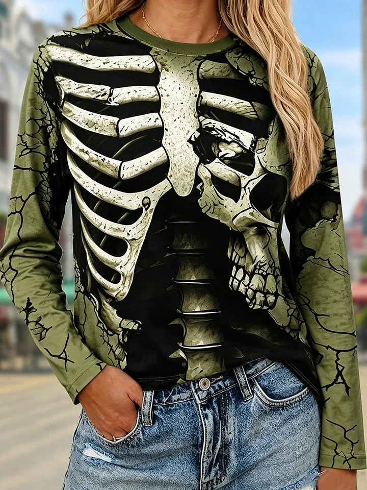 Brook | Women's Playful Skeleton Halloween Sweatshirt - Size:XS;Color:Green