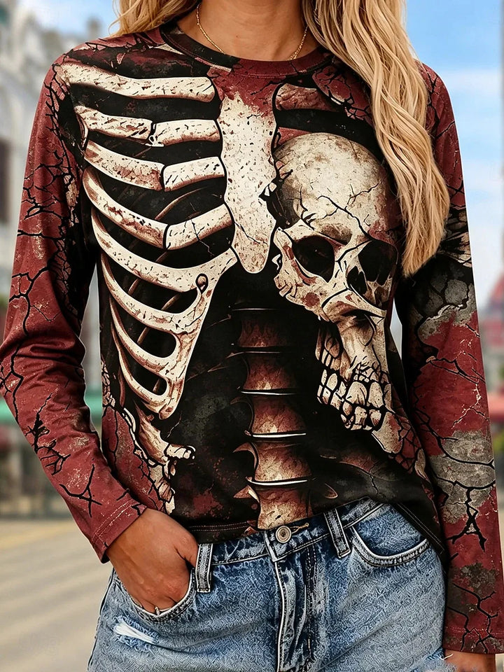 Brook | Women's Playful Skeleton Halloween Sweatshirt - Size:XS;Color:Red