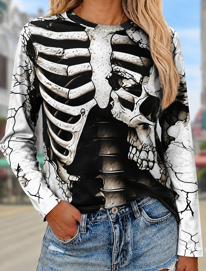 Brook | Women's Playful Skeleton Halloween Sweatshirt - Size:XS;Color:White