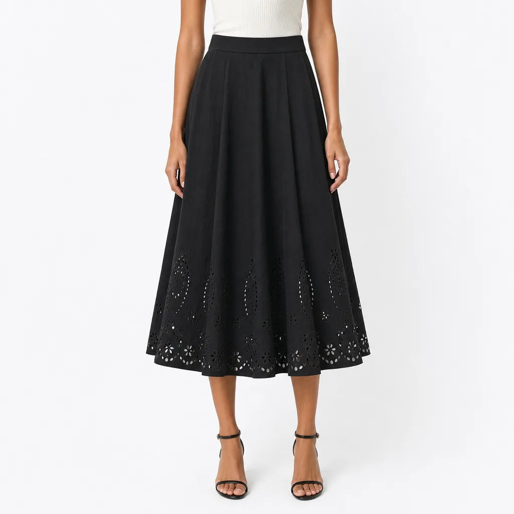 Women's Black Worth Cutout Midi Skirt