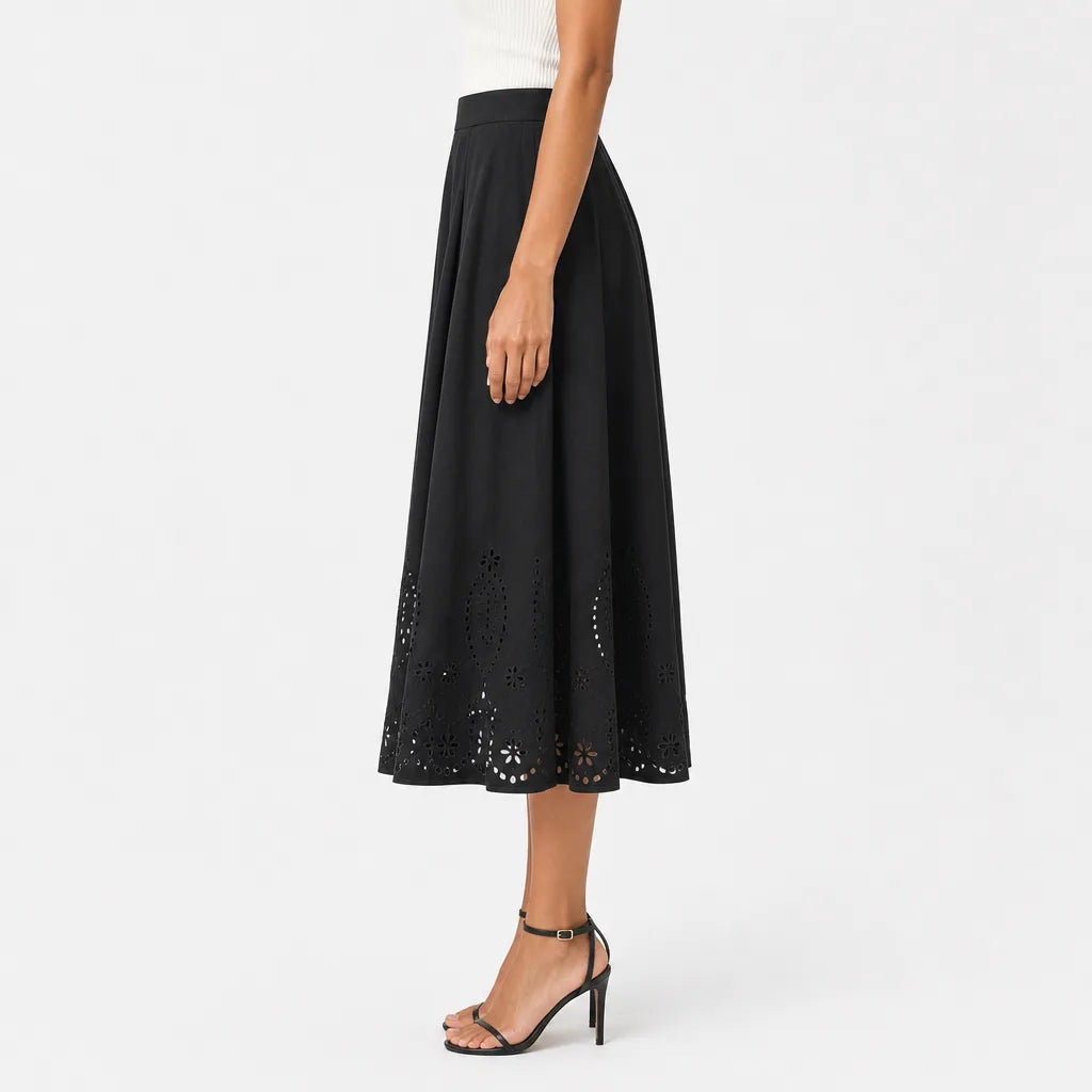 Women's Black Worth Cutout Midi Skirt