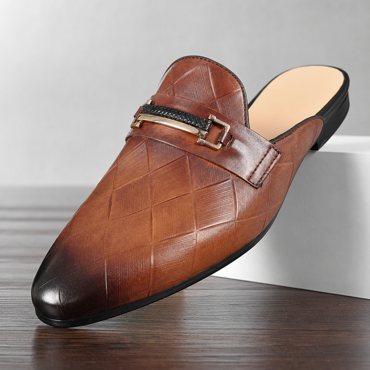 Men's Brown Parker Leather Mule Loafers