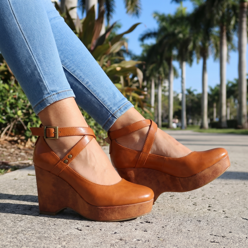 Brown Sienna Cross-Strap Block Sandals 1