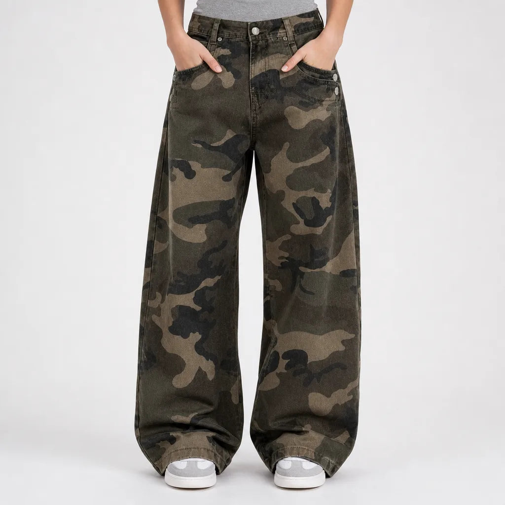 Burnett | Baggy Wide Leg Camo Pants - Color:Camo;Size:XS