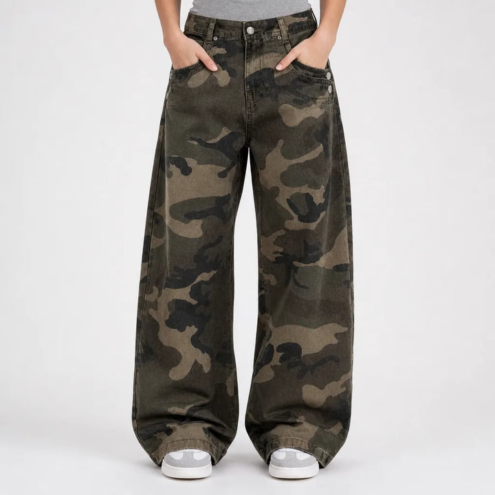 Burnett | Baggy Wide Leg Camo Pants - Color:Camo;Size:XS