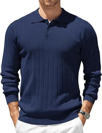 Byron  | Men's Ribbed Knit Sweater  - Size:XS;Color:Navy Blue
