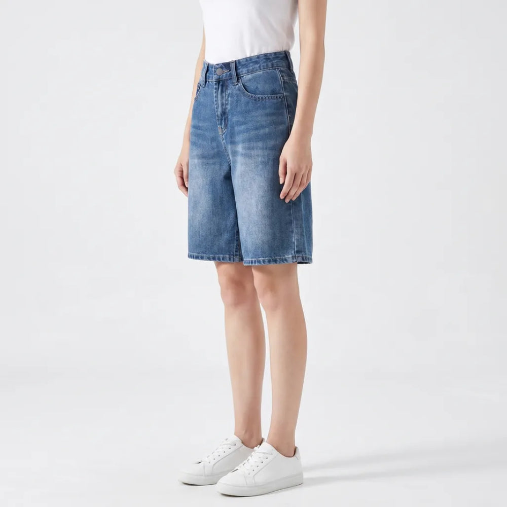 Women's Oxford High Waist Denim Shorts