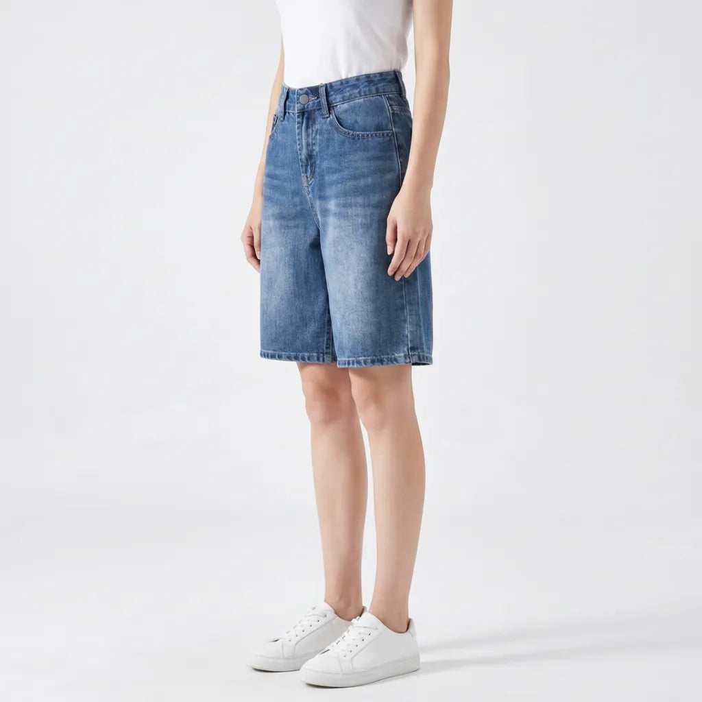 Women's Oxford High Waist Denim Shorts