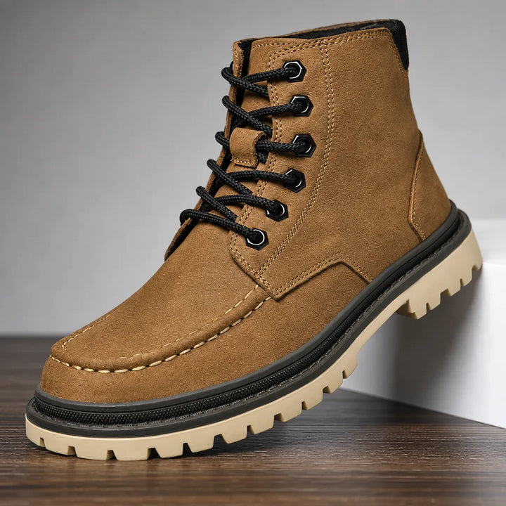 Men's Beige Barrett Leather Lace-Up Boots