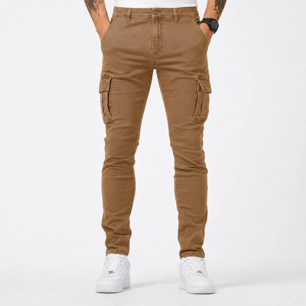 Callahan | Baggy Skinny Fit Wide Leg Jeans - Color:Beige;Size:XXS