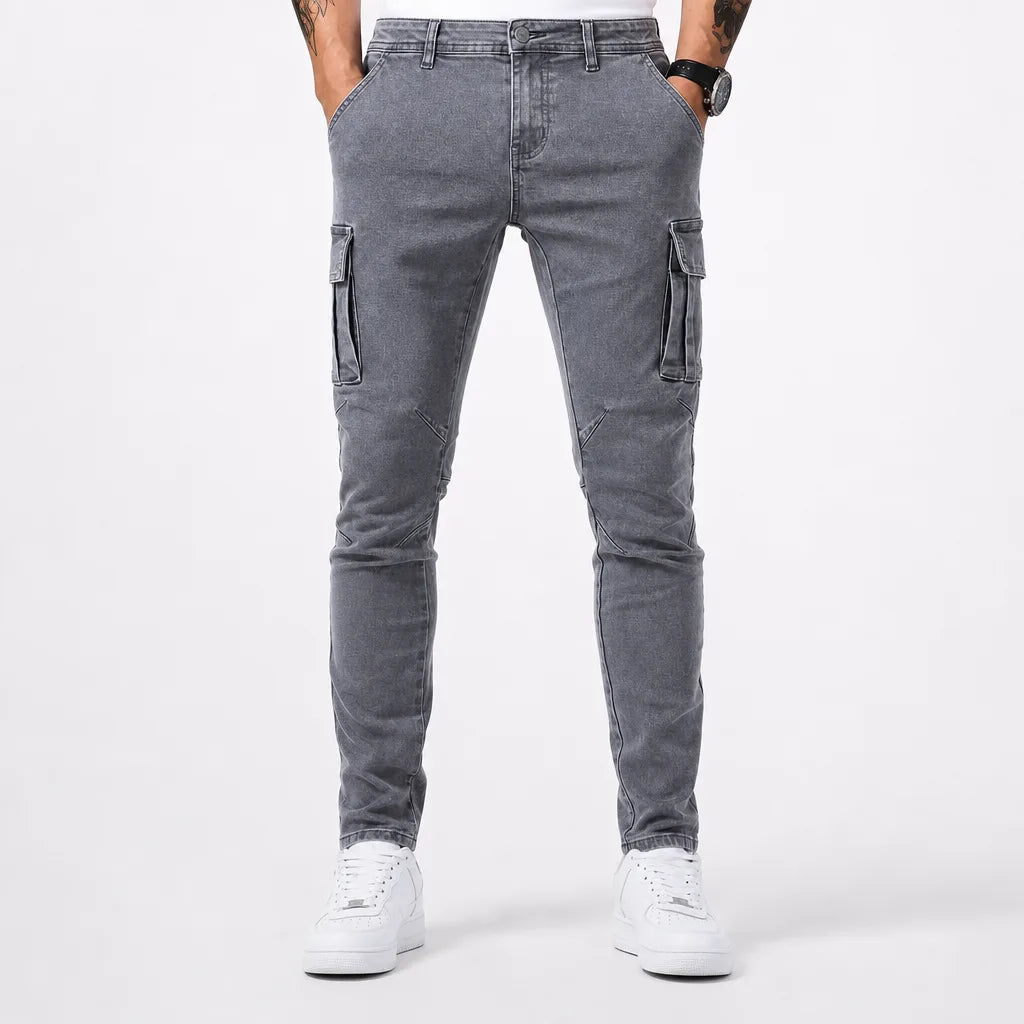 Callahan | Baggy Skinny Fit Wide Leg Jeans - Color:Gray;Size:XXS