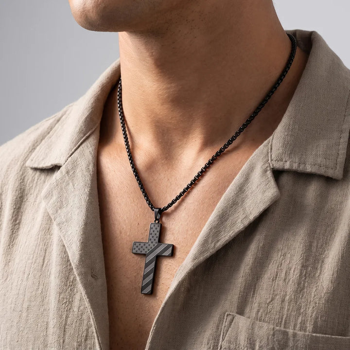 Men's Black Harding Cross Pendant Necklace