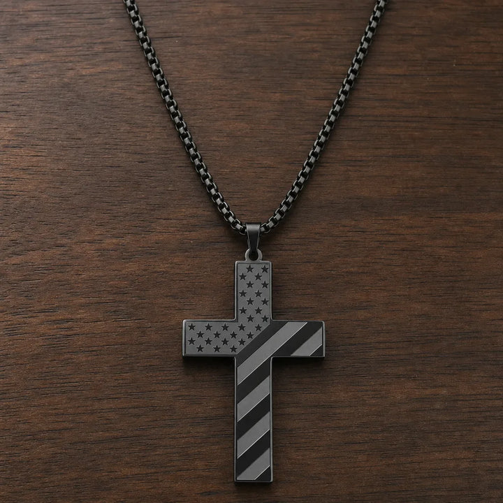 Men's Black Harding Cross Pendant Necklace