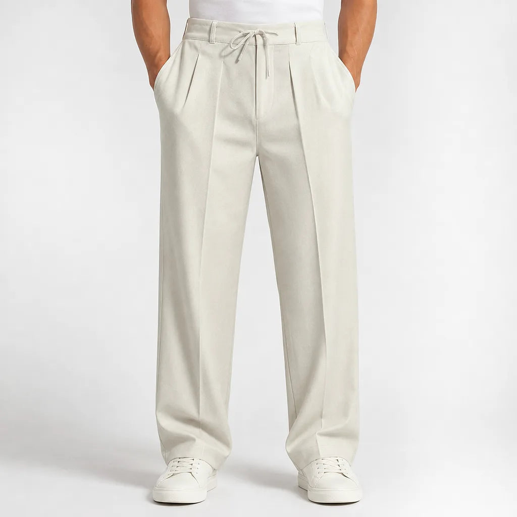Callum | Baggy Pajama Wide Leg Pants - Color:Beige;Size:XS