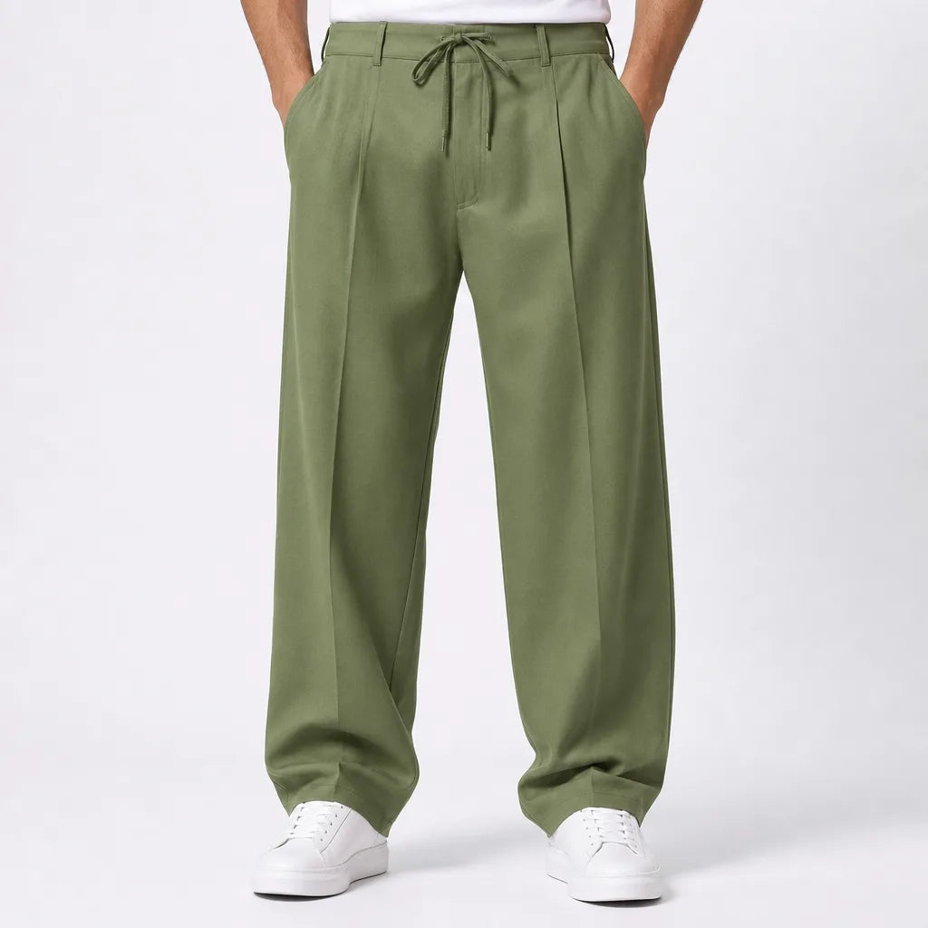 Callum | Baggy Pajama Wide Leg Pants - Color:Green;Size:XS
