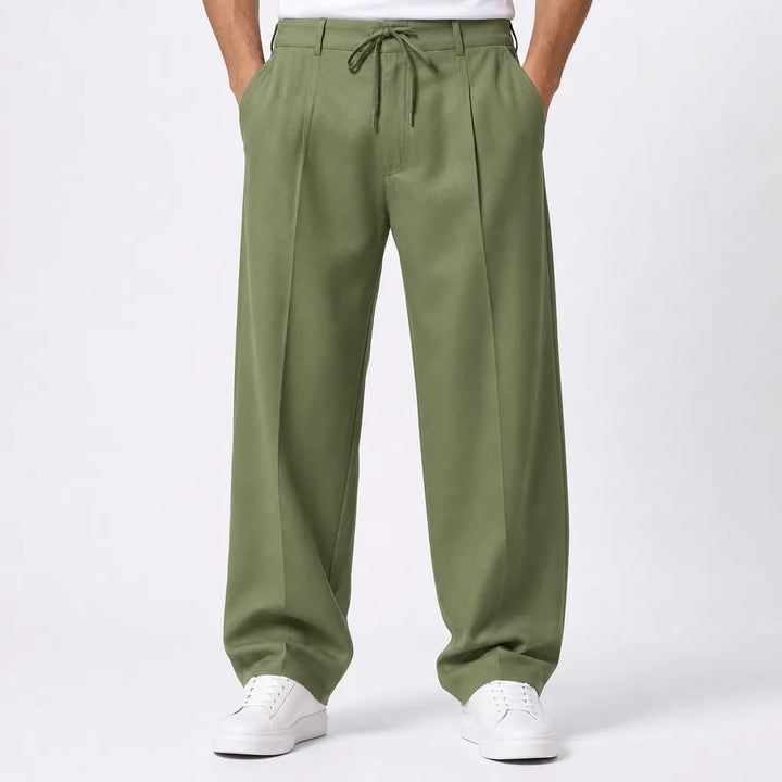 Callum | Baggy Pajama Wide Leg Pants - Color:Green;Size:XS