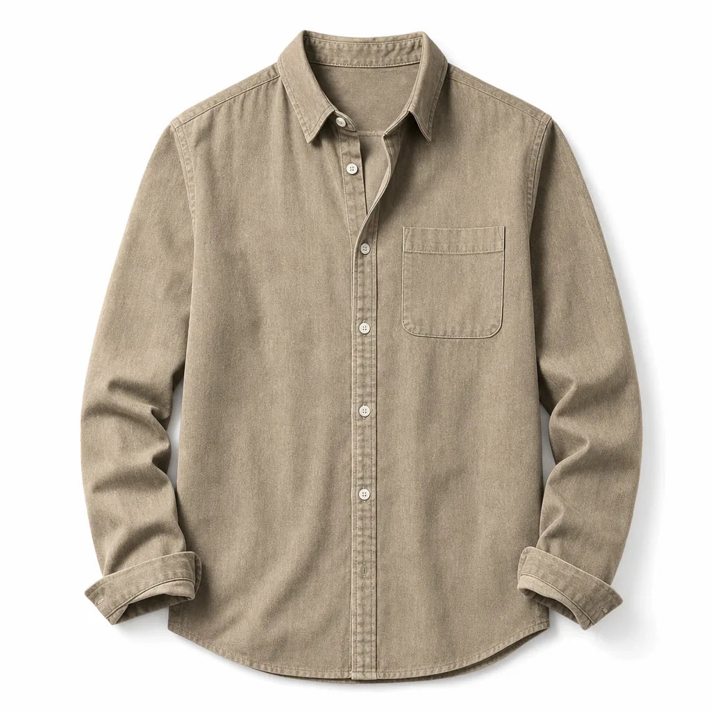 Callum Long Sleeve Casual Shirt  - Color:Beige;Size:XS