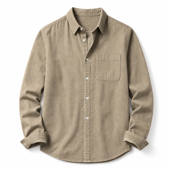 Callum Long Sleeve Casual Shirt  - Color:Beige;Size:XS